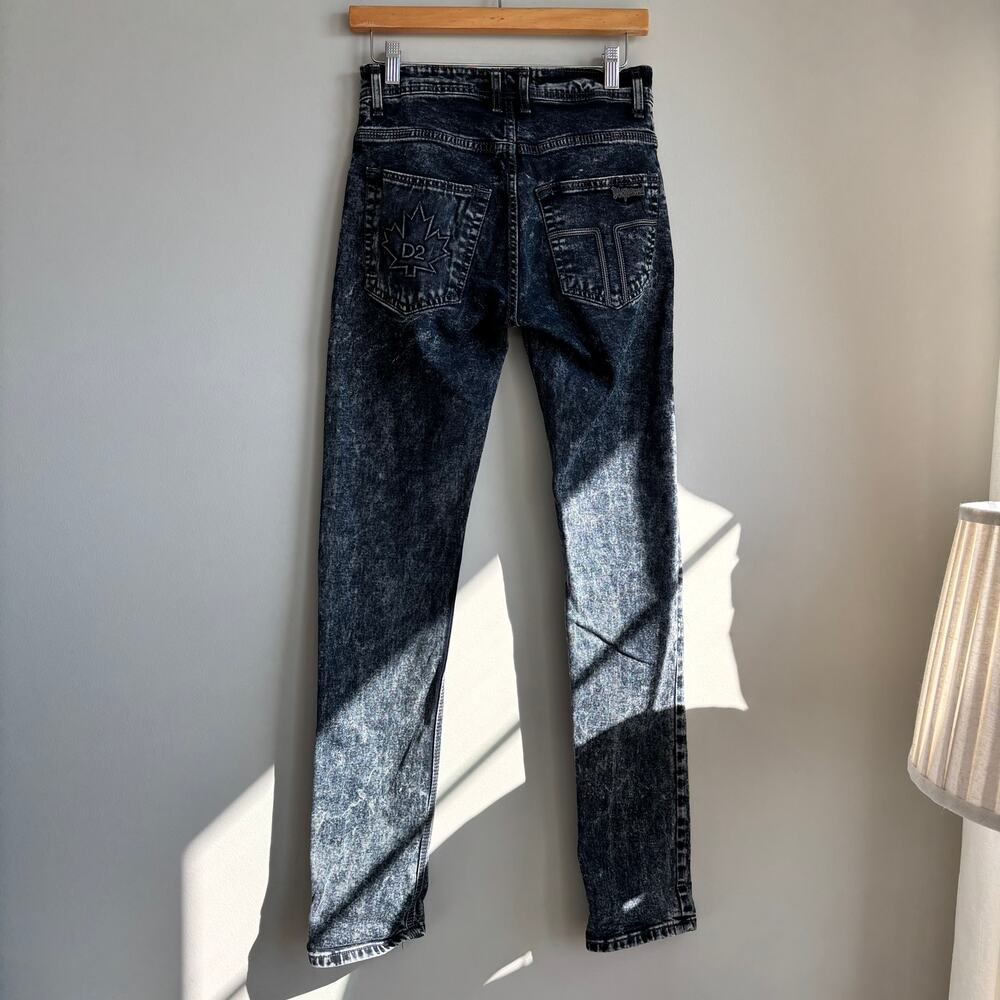 Dsquared2 DSQ2 Acid Wash Jeans Men Sz 30 Slim Straight Vintage Style Maple Leaf - Picture 4 of 15